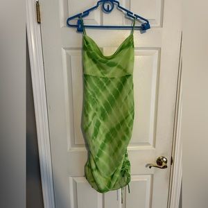 Revolve h:ours green tie-dye ruched dress
